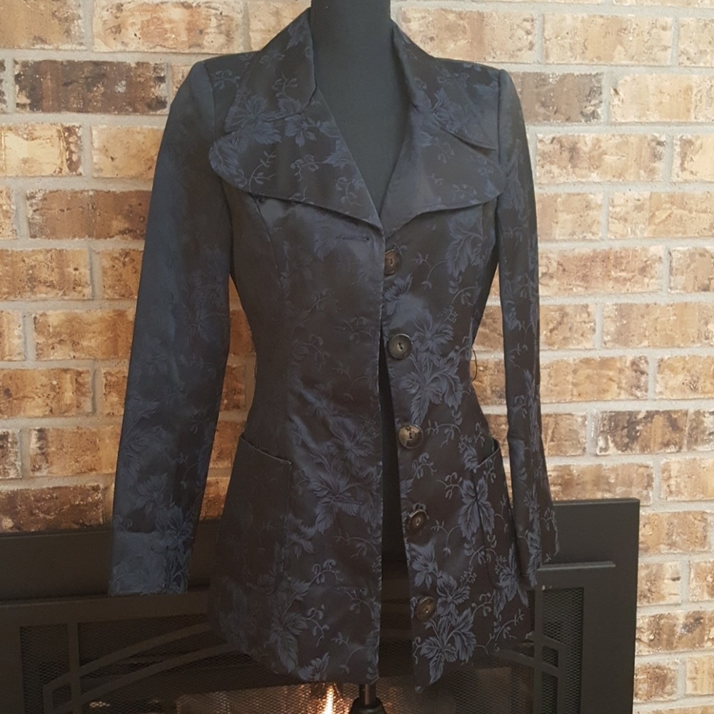 Arden B Black Floral Trench Coat